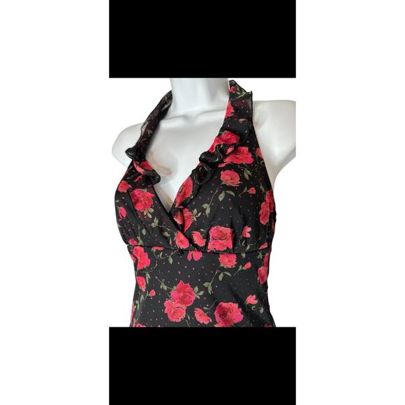 VTG Y2K Rampage Dark Floral Mesh Halter Babydoll Whimsygoth Fairy Slip Dress S - Picture 8 of 13